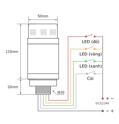 Đèn tín hiệu 1 tầng CL50S 24V (có còi)