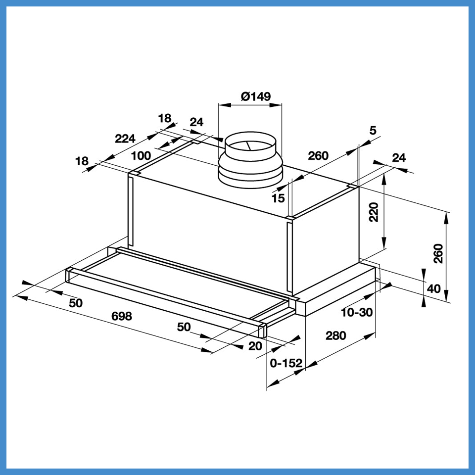 Máy Hút Mùi Âm Tủ Mặt Kính Đen HH-SG70A Hafele 533.89.021