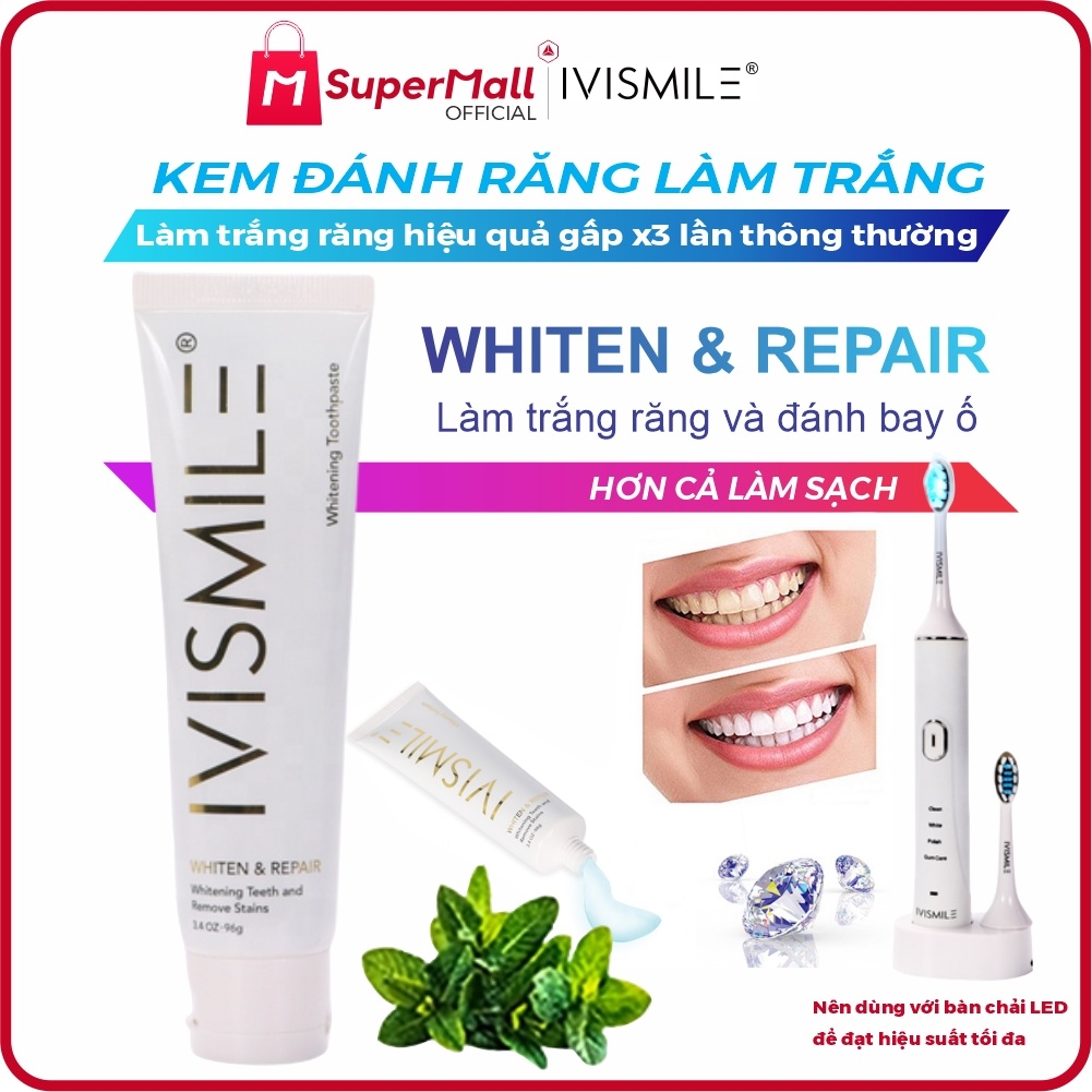 Kem đánh răng làm trắng răng IVISMILE Whitening & Repair  - hương bạc hà, tẩy trắng răng hiệu quả