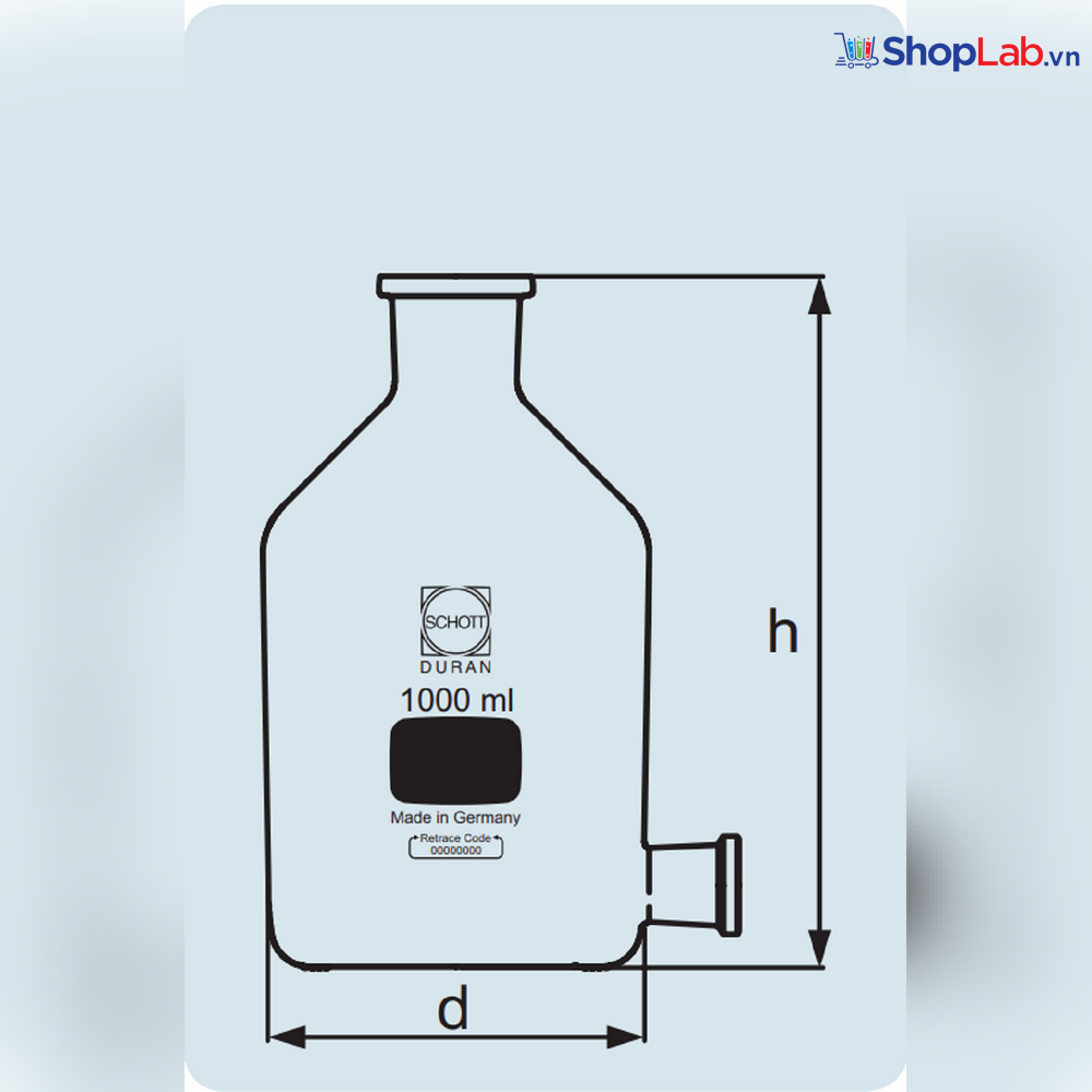 Chai thủy tinh có vòi 20000mL 29/32 (không nhám, không kèm nút, vòi) Duran