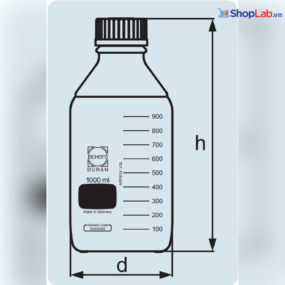 Chai trung tính, GL 45 2000mL Duran
