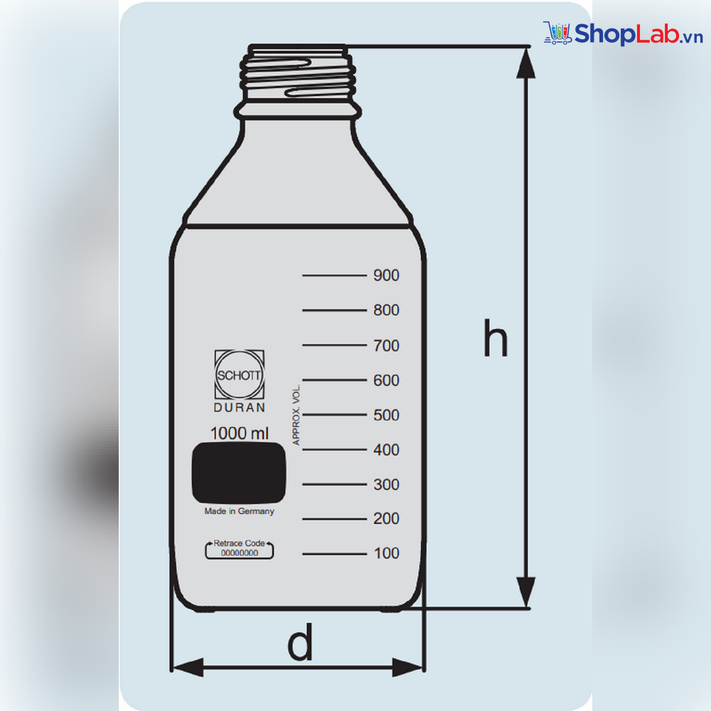 Chai trung tính nâu 50mL, GL 32, không nắp Duran
