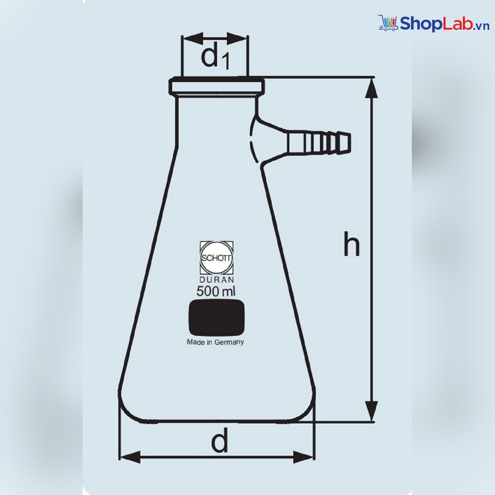 Bình tam giác, có nhánh hút CK 1000mL Duran