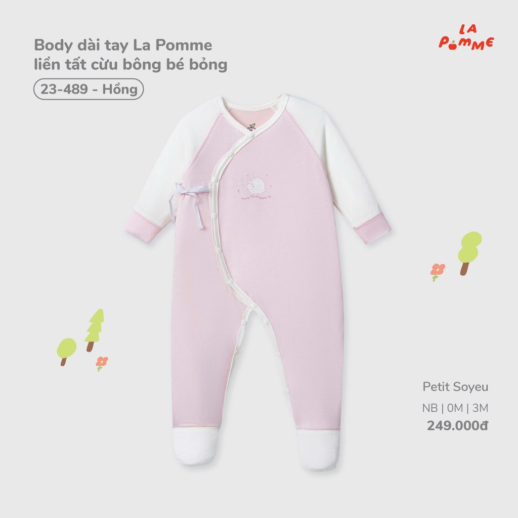 Body dài tay La Pomme liền tất cừu bông bé bỏng 23489