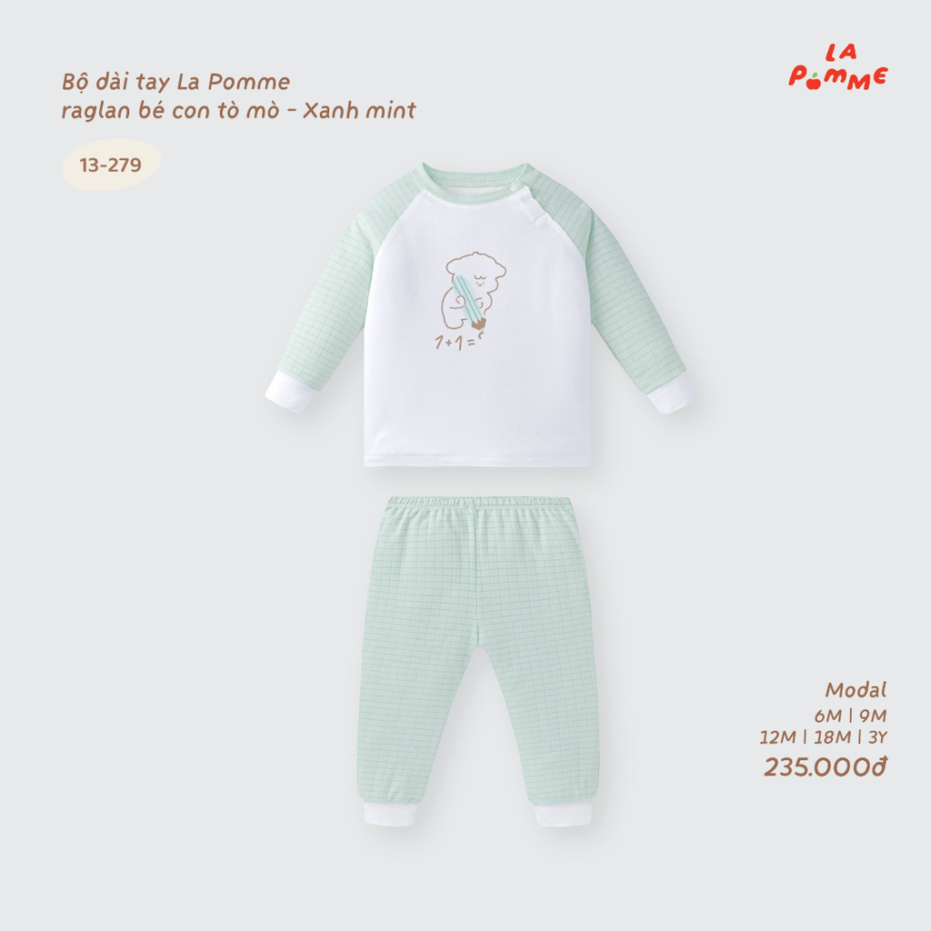 Bộ dài tay La Pomme raglan bé con tò mò