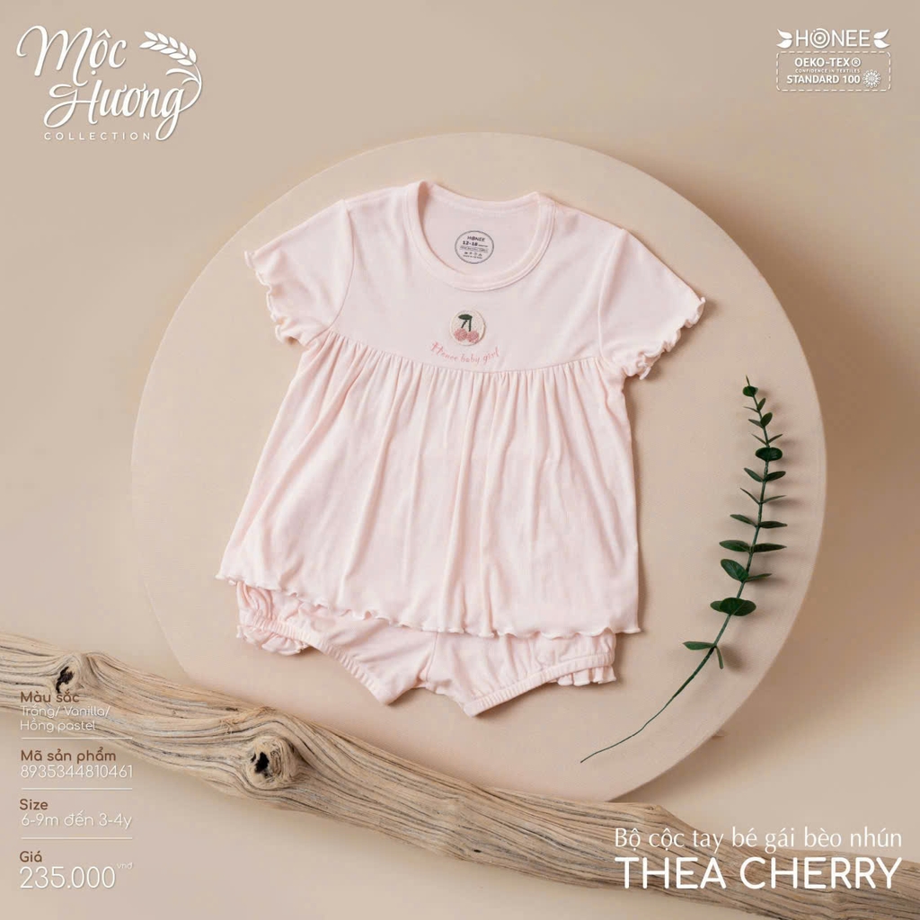 Bộ cộc tay bé gái bèo nhún Thea Cherry