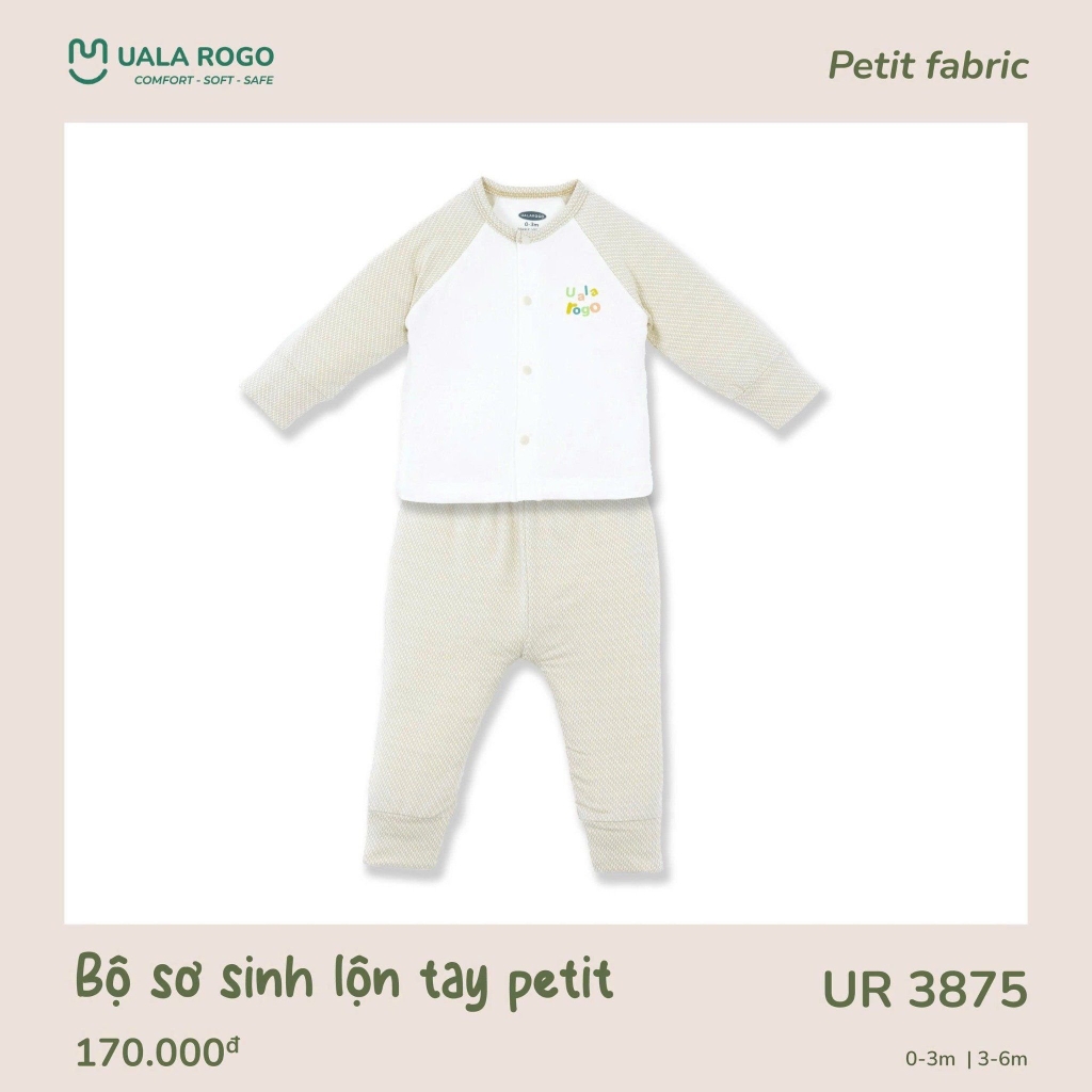 Bộ dài sơ sinh cài giữa lộn tay Petit UR3875