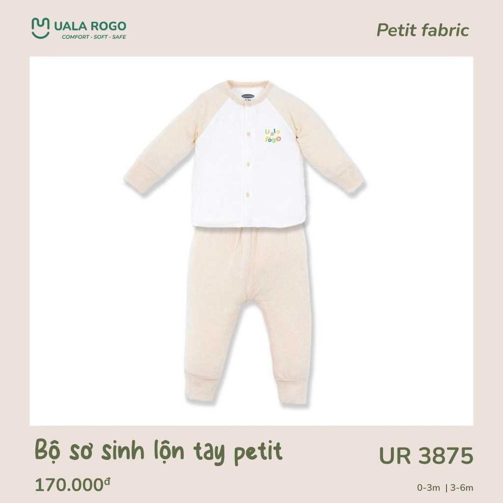 Bộ Dài Sơ Sinh Cài Giữa Lộn Tay Petit UR3875