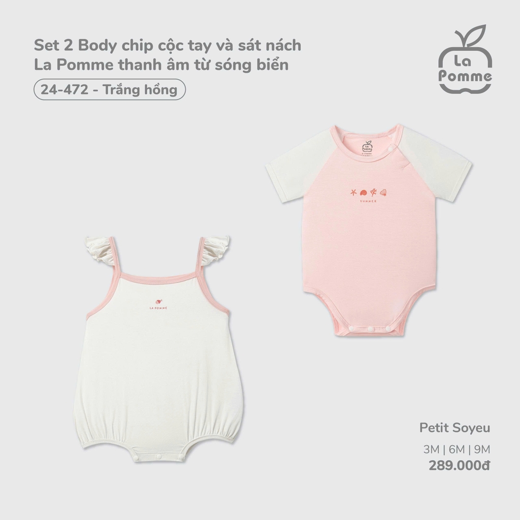 Set 2 Body chip cộc tay và sát nách La Pomme thanh âm từ sóng biển