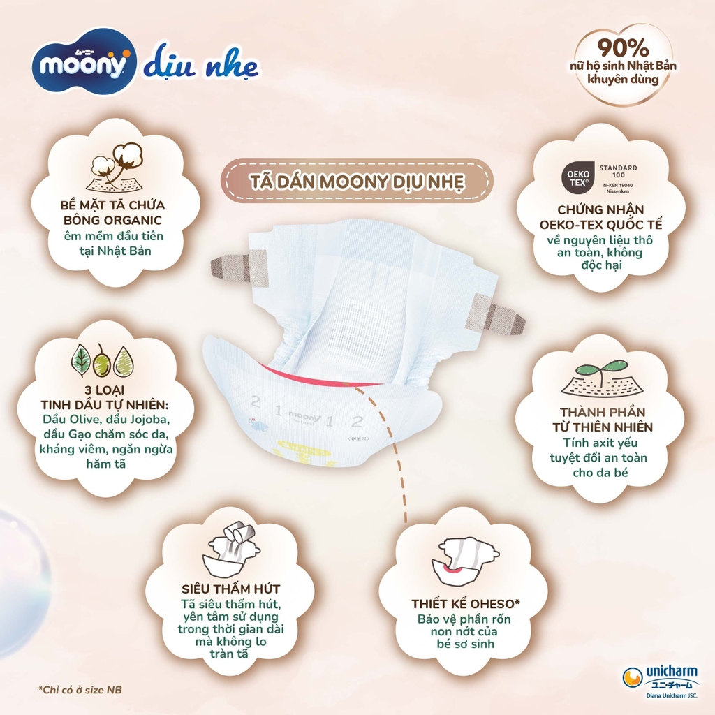 Bỉm - Tã dán Moony Natural size M 46 miếng (6 - 11kg)