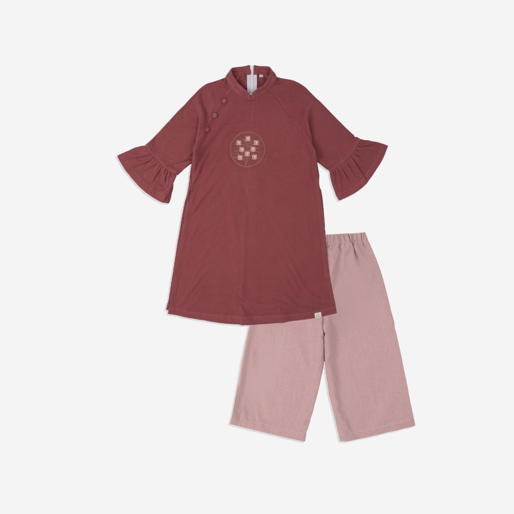 Áo dài nhung bé gái tay bèo BCT3131TB