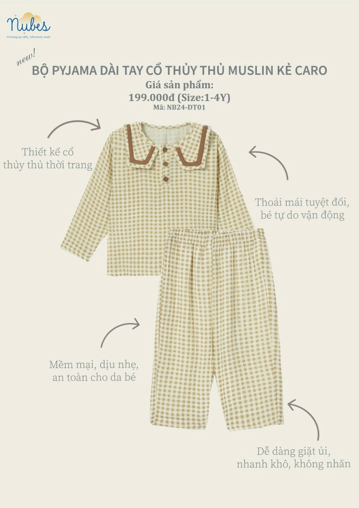 Bộ Pyjama Muslin Dài Tay Thủy Thủ