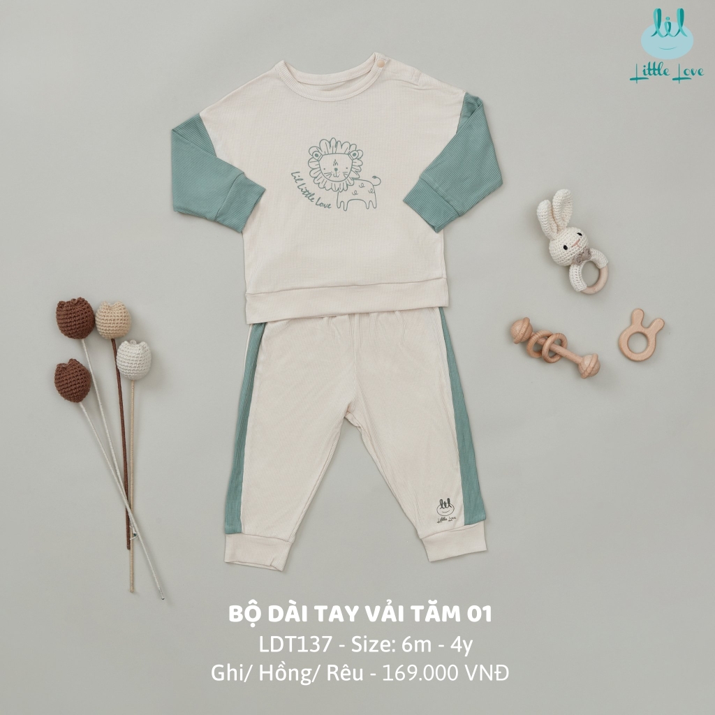 Bộ dài tay vải tăm 01 trắng ghi - LDT137