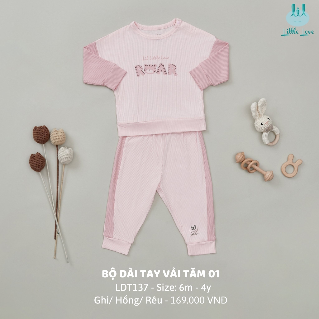 Bộ dài tay vải tăm 01 trắng ghi - LDT137