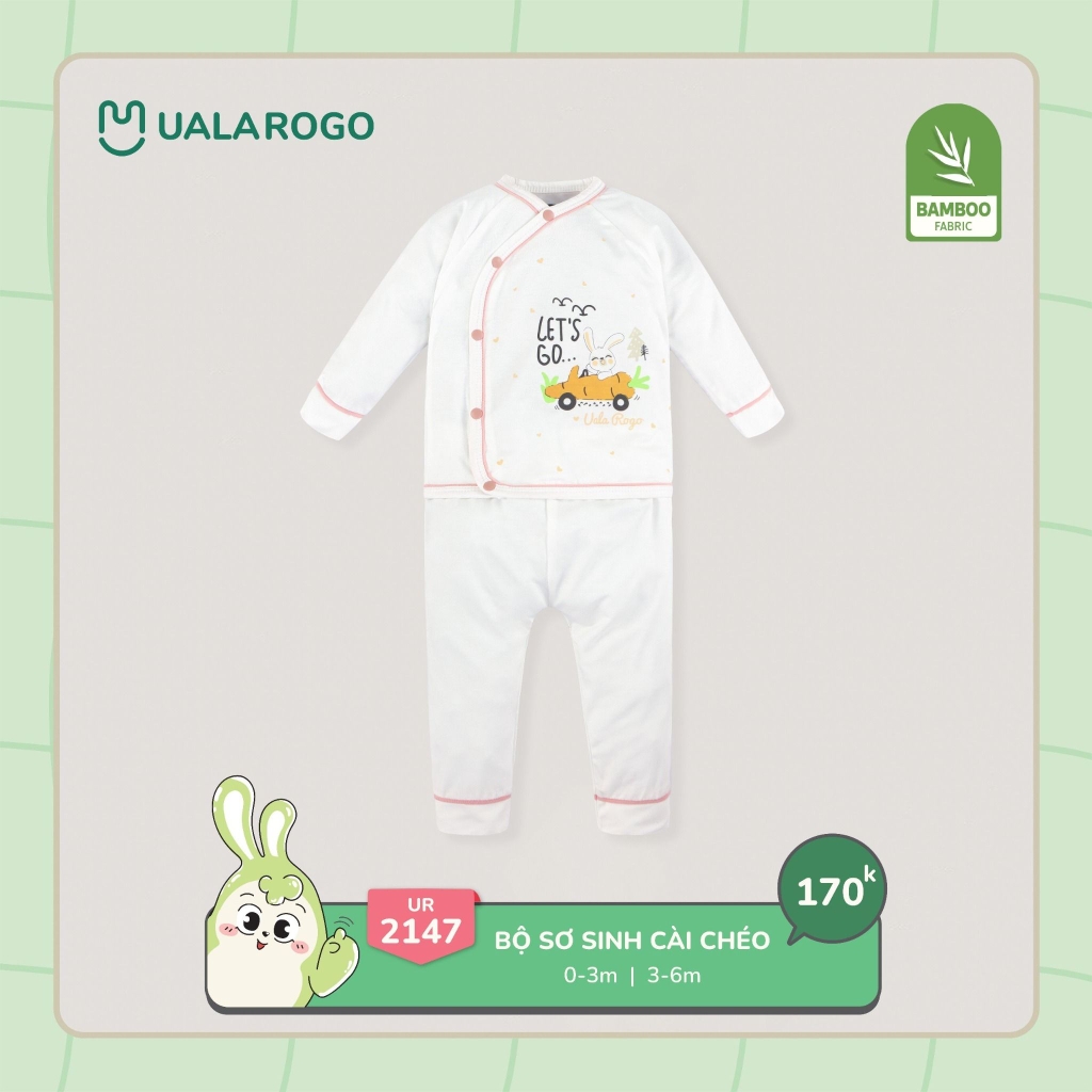 Bộ sơ sinh cài chéo bamboo UALA hoạ tiết xe cẩu UR2147