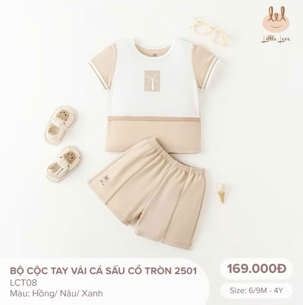 Bộ cộc tay vải cá sấu cổ tròn LCT08