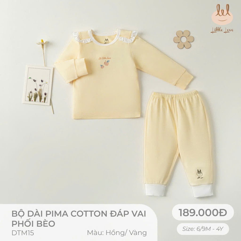 Bộ dài pima cotton đáp vai phối bèo DTM15
