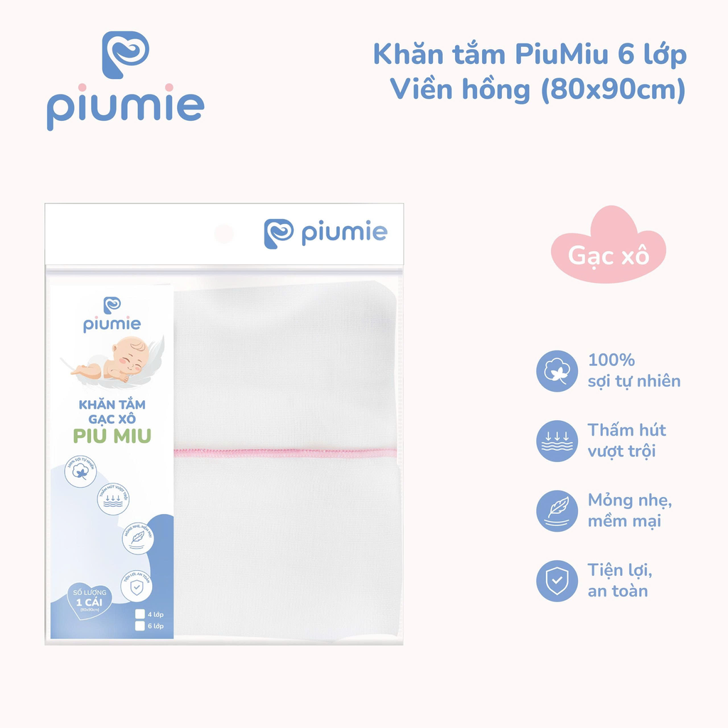 Khăn tắm gạc xô cotton 4 lớp PiuMiu 80x90