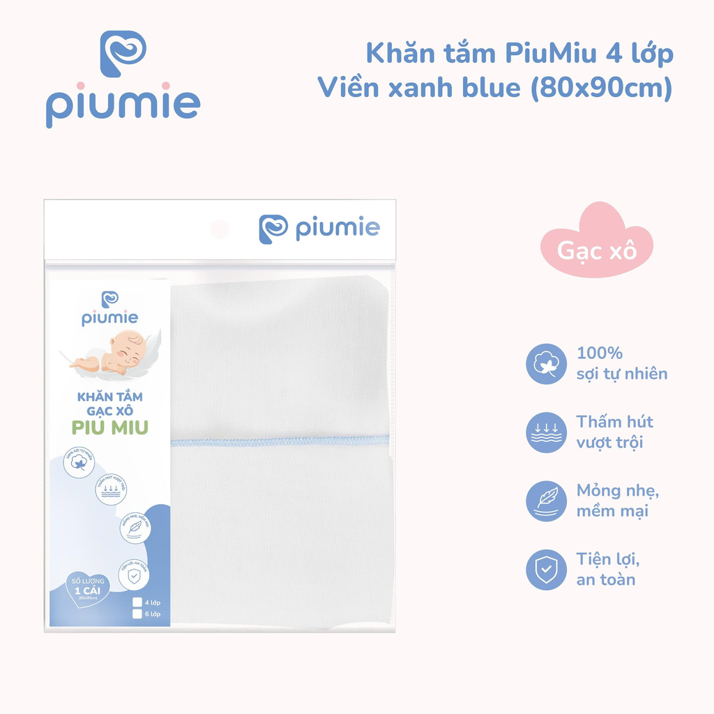 Khăn tắm gạc xô cotton 4 lớp PiuMiu 80x90