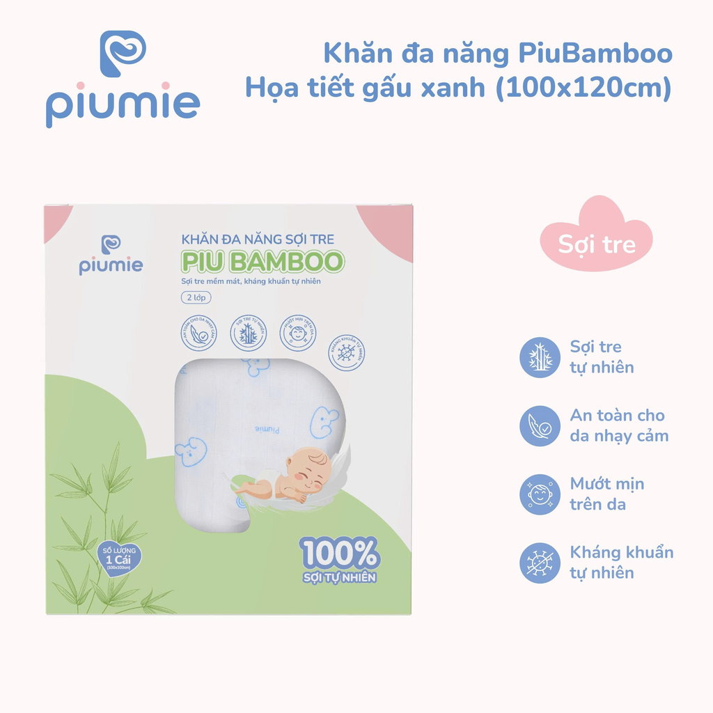 Khăn đa năng sợi tre PiuBamboo 100x120