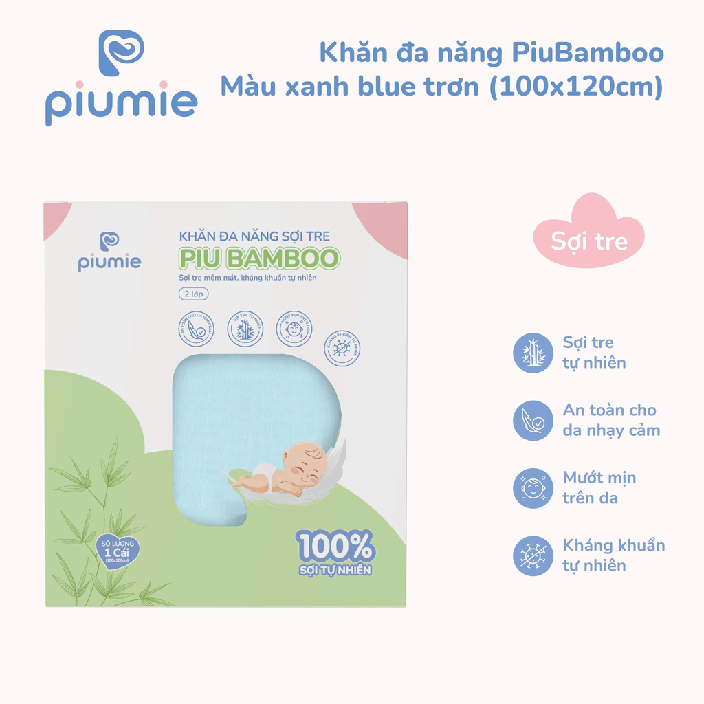 Khăn đa năng sợi tre PiuBamboo 100x120