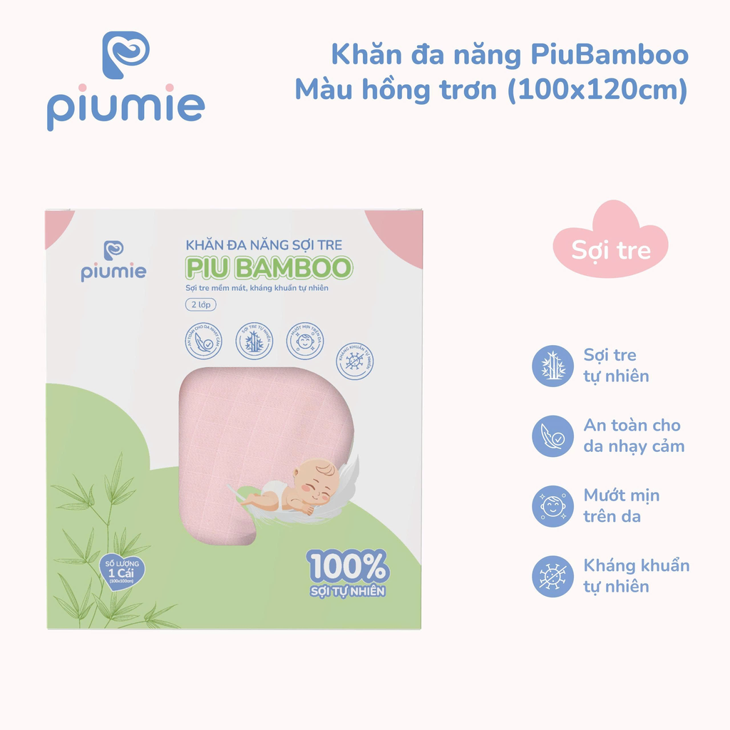 Khăn đa năng sợi tre PiuBamboo 100x120