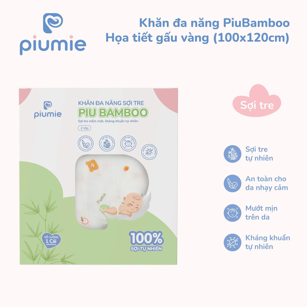 Khăn đa năng sợi tre PiuBamboo 100x120