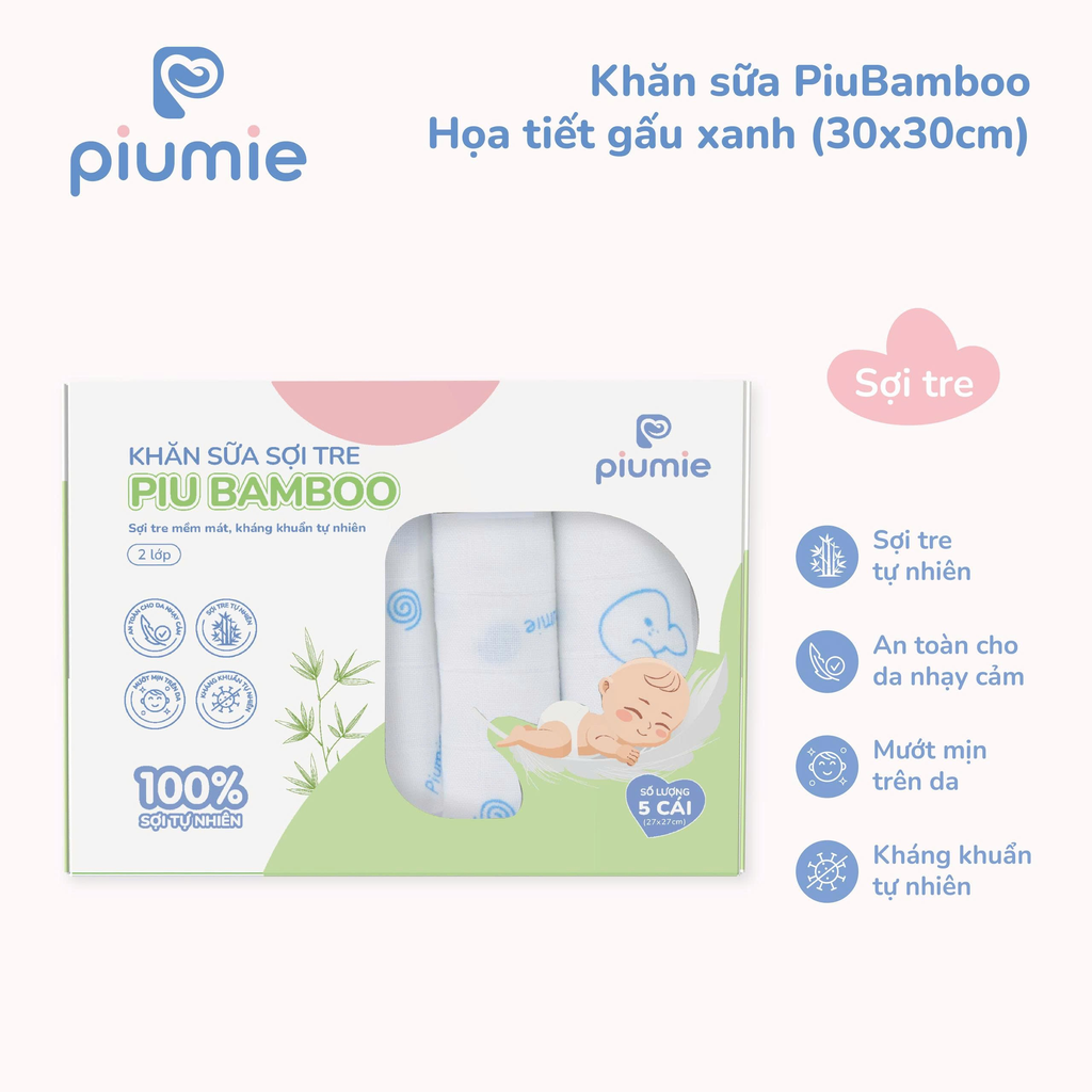 Khăn sữa sợi tre PiuBamboo 30x30