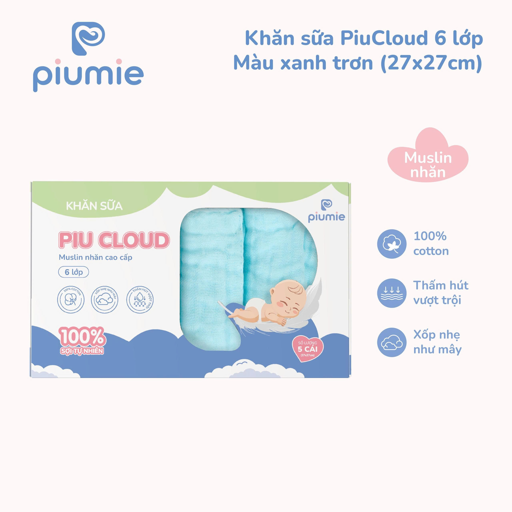 Khăn sữa muslin nhăn 6 lớp PiuCloud 27x27