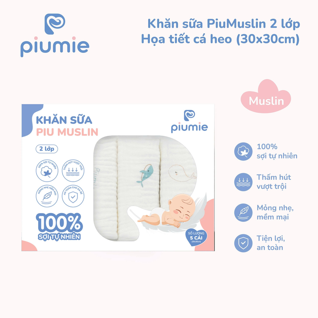 Khăn sữa muslin 2 lớp PiuMuslin 30x30