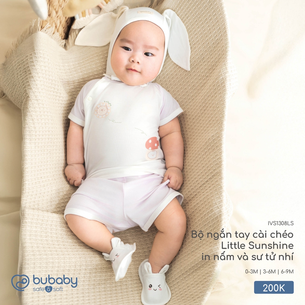 Bộ ngắn tay cài chéo Little Sunshine in nấm và sư tử nhí IVS1308LS