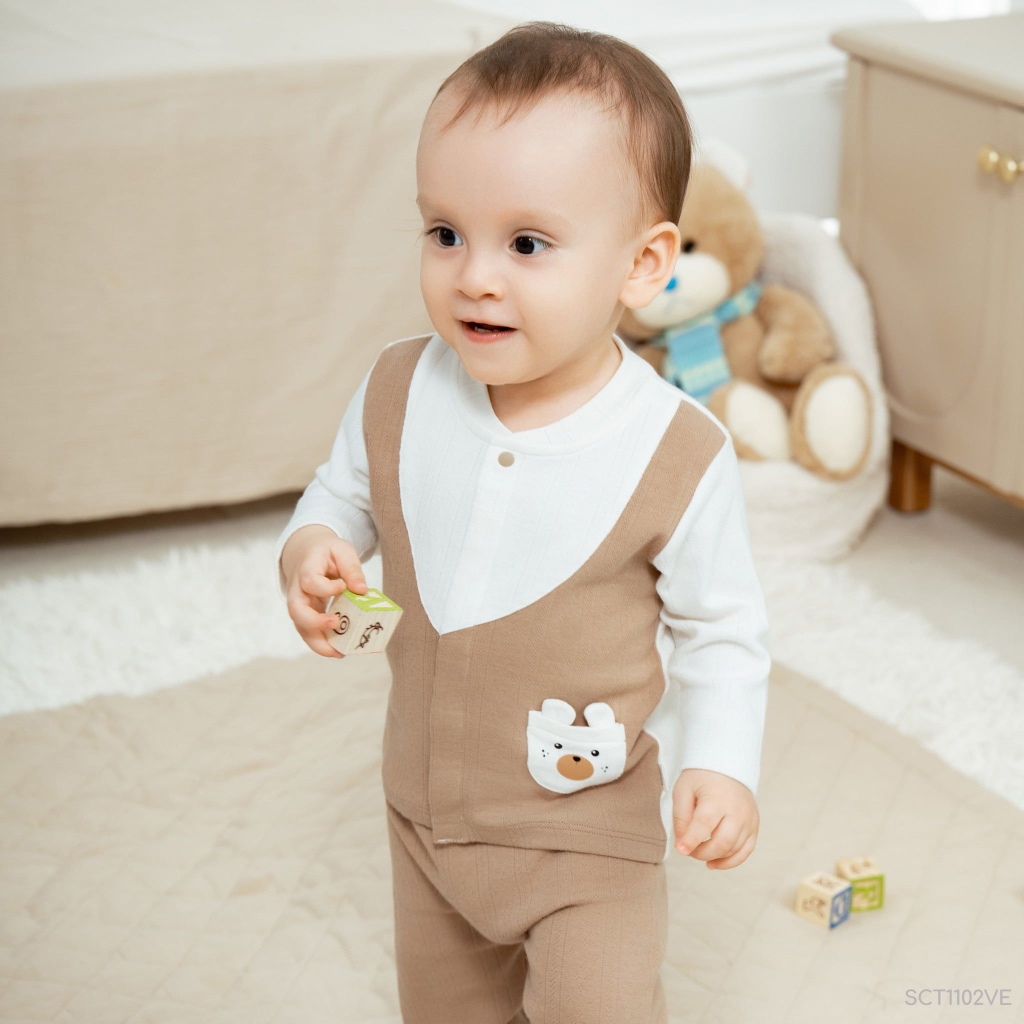 Bộ dài tay cài thẳng Giả vest Jacquard Bubaby SCT1102VE