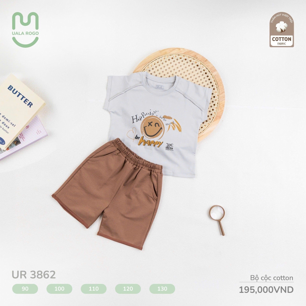 Bộ cộc cotton Uala họa tiết mặt cười UR3862