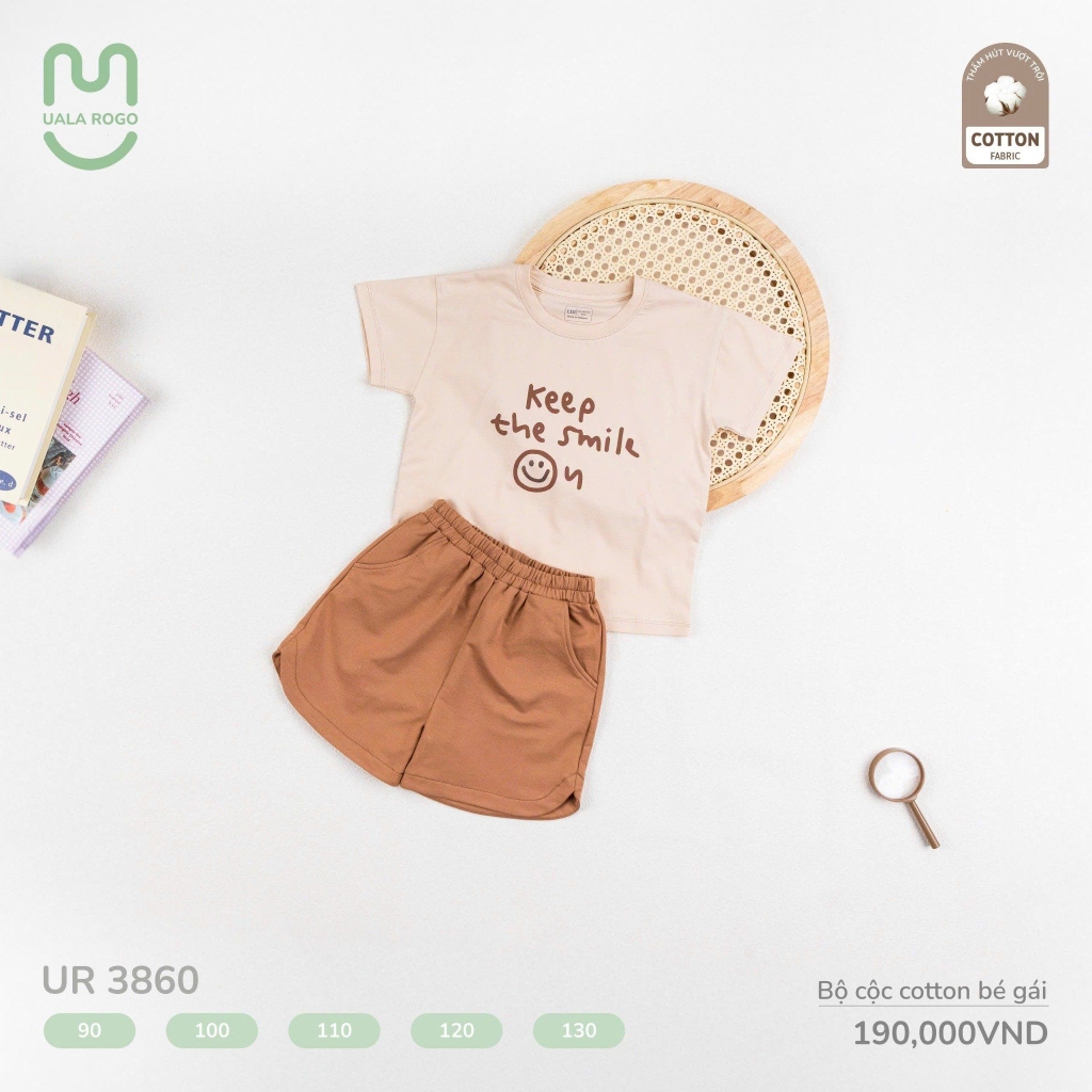 Bộ cộc cotton bé gái Uala in họa tiết UR3860