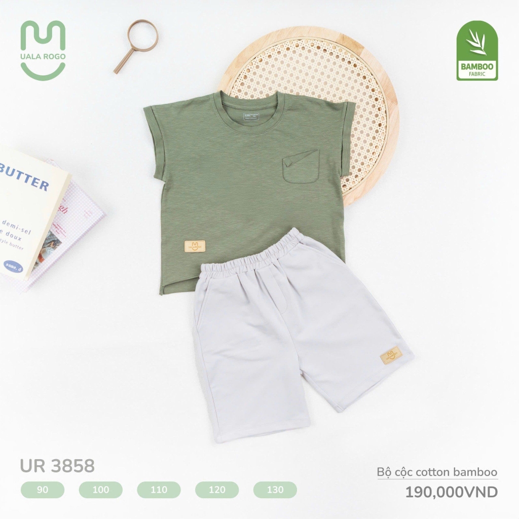 Bộ cộc cotton bamboo Uala in túi ngực UR3858