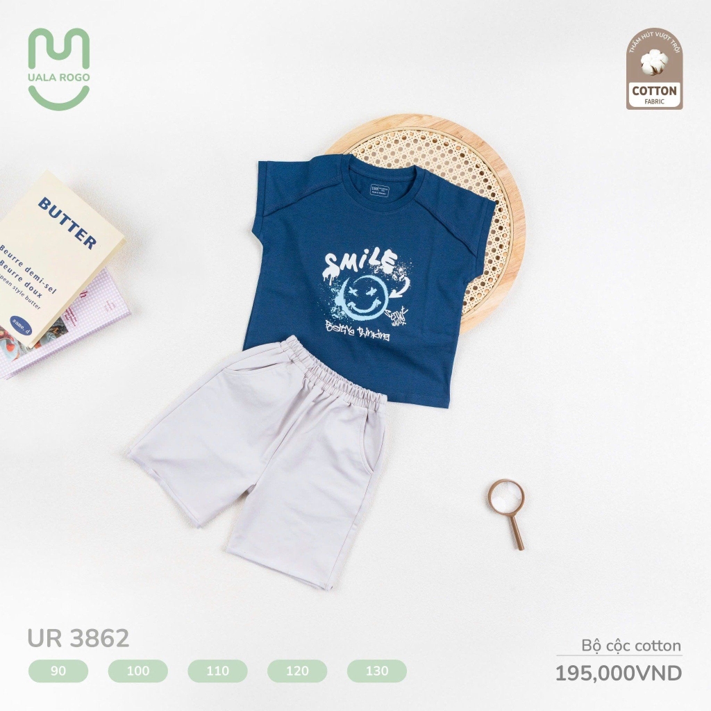 Bộ cộc cotton Uala họa tiết mặt cười UR3862