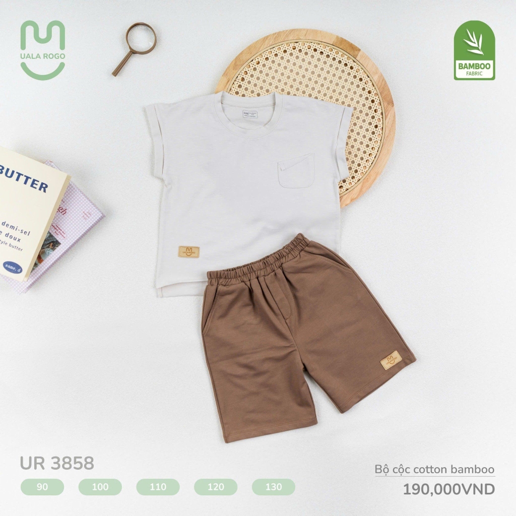 Bộ cộc cotton bamboo Uala in túi ngực UR3858