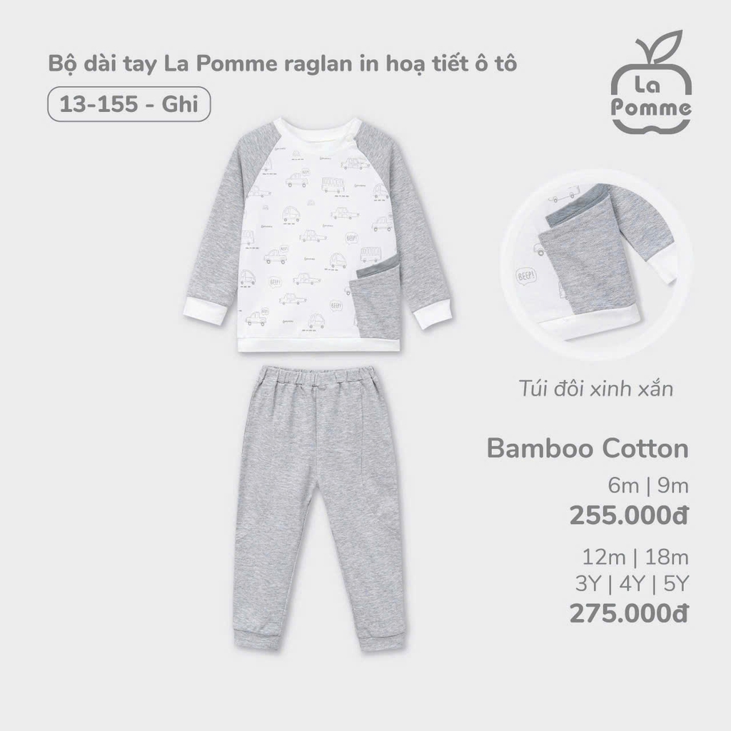 Bộ Dài Tay La Pomme Raglan In Hoạ Tiết Ô Tô 13155