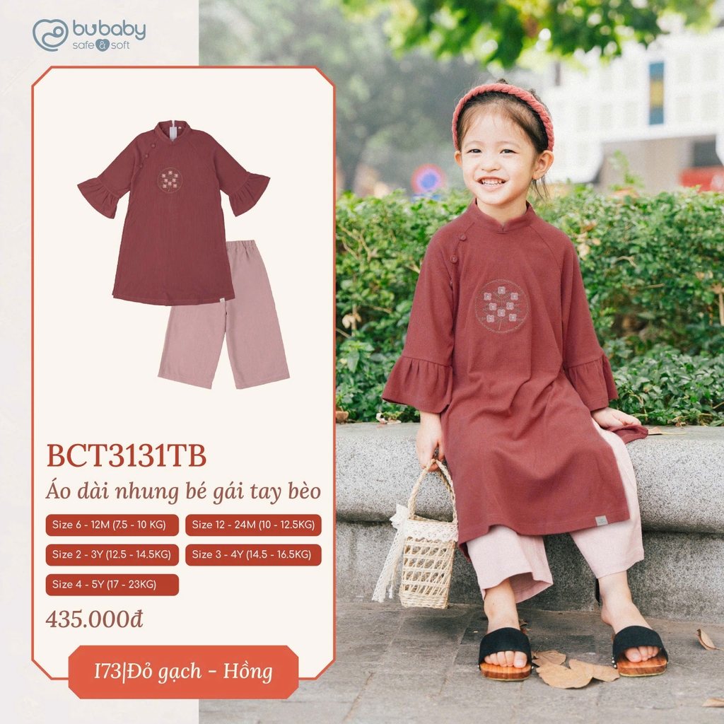 Áo Dài Nhung Bé Gái Tay Bèo Bubaby BCT3131TB
