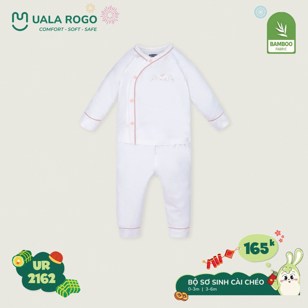 Bộ dài cài lệch bamboo Uala họa tiết gấu ngực UR2162