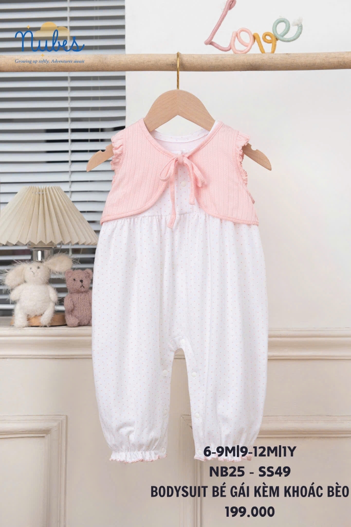 Bodysuit Bé Gái Kèm Áo Khoác Bèo