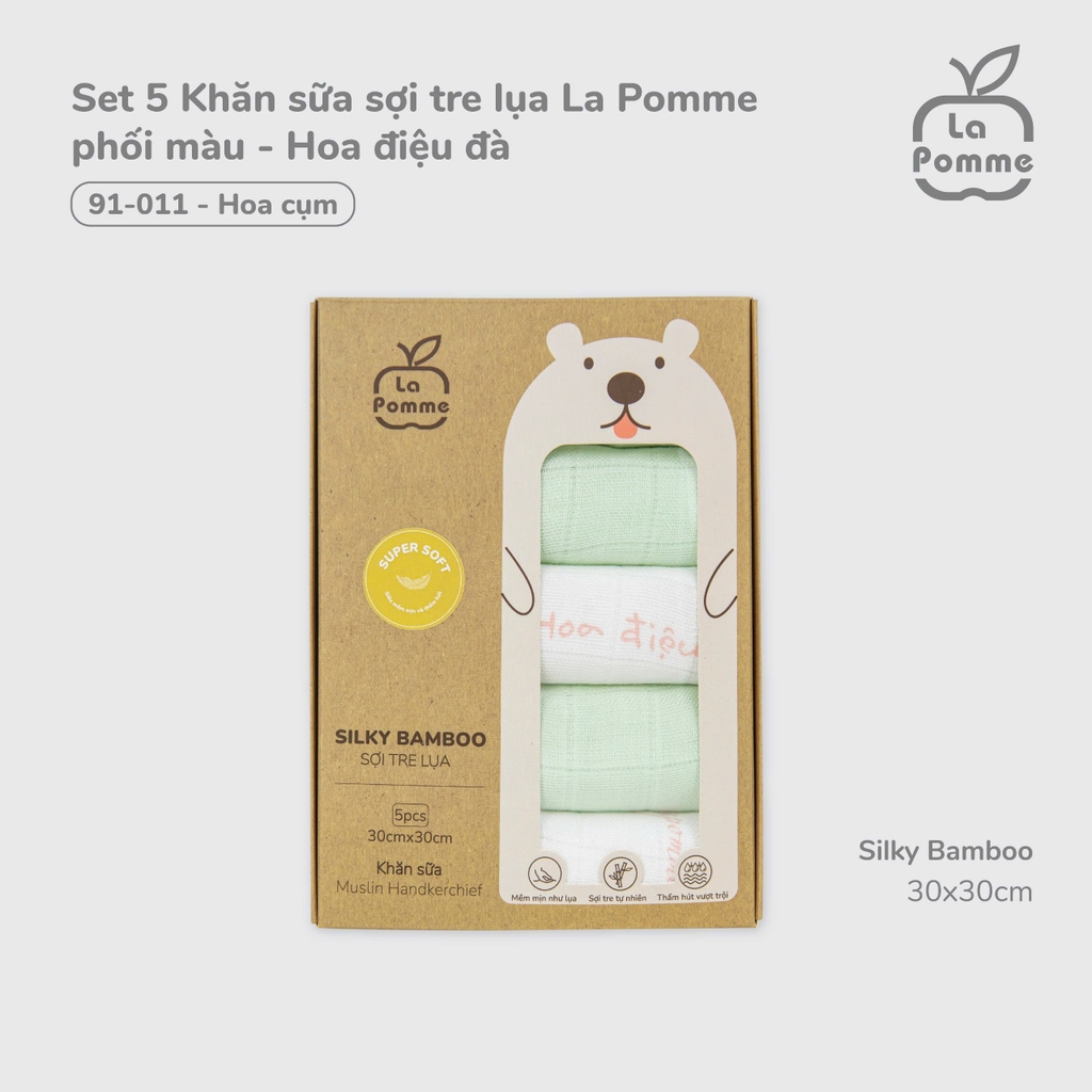 K001 Set 5 Khăn sữa sợi tre lụa La Pomme phối màu (30x30cm)