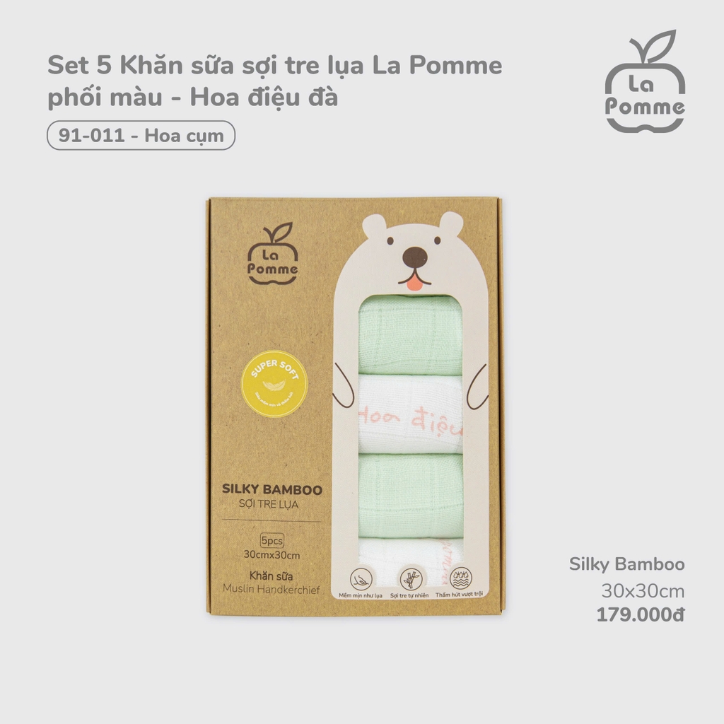 K001 Set 5 Khăn sữa sợi tre lụa La Pomme phối màu (30x30cm)