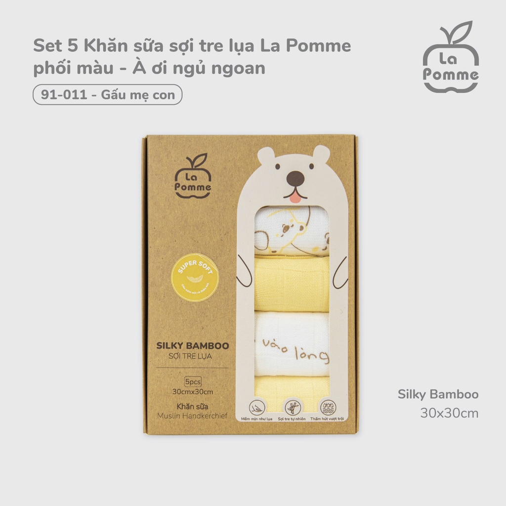 K001 Set 5 Khăn sữa sợi tre lụa La Pomme phối màu (30x30cm)