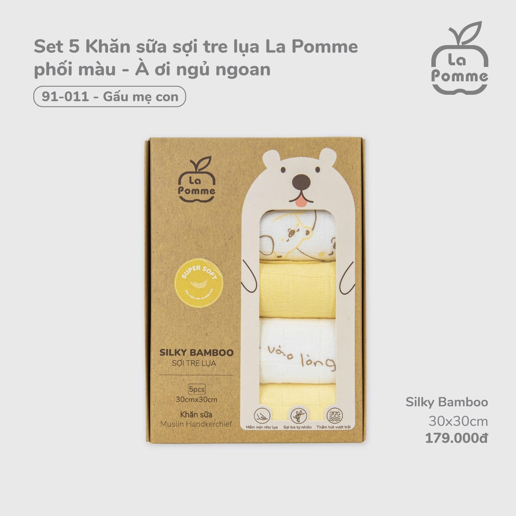 K001 Set 5 Khăn sữa sợi tre lụa La Pomme phối màu (30x30cm)