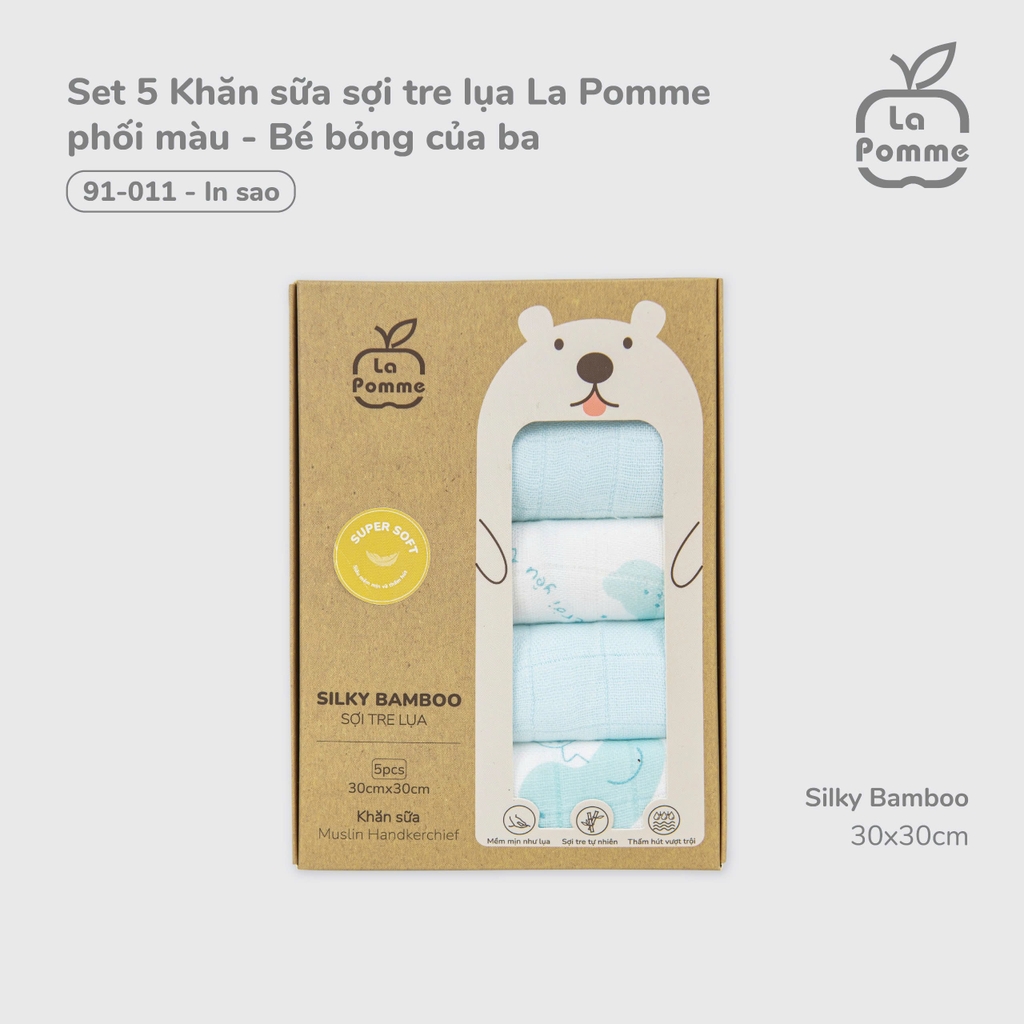 K001 Set 5 Khăn sữa sợi tre lụa La Pomme phối màu (30x30cm)