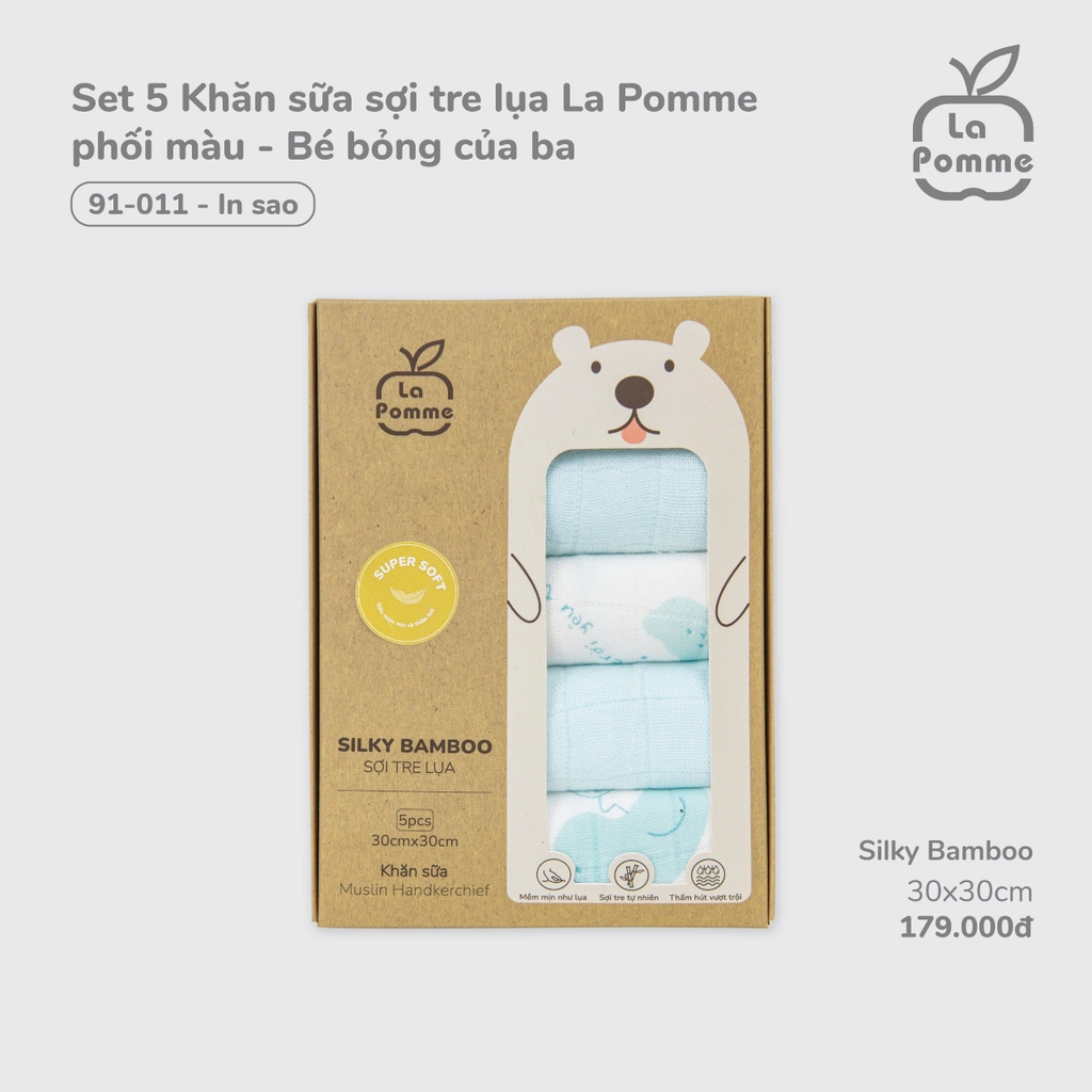 K001 Set 5 Khăn sữa sợi tre lụa La Pomme phối màu (30x30cm)