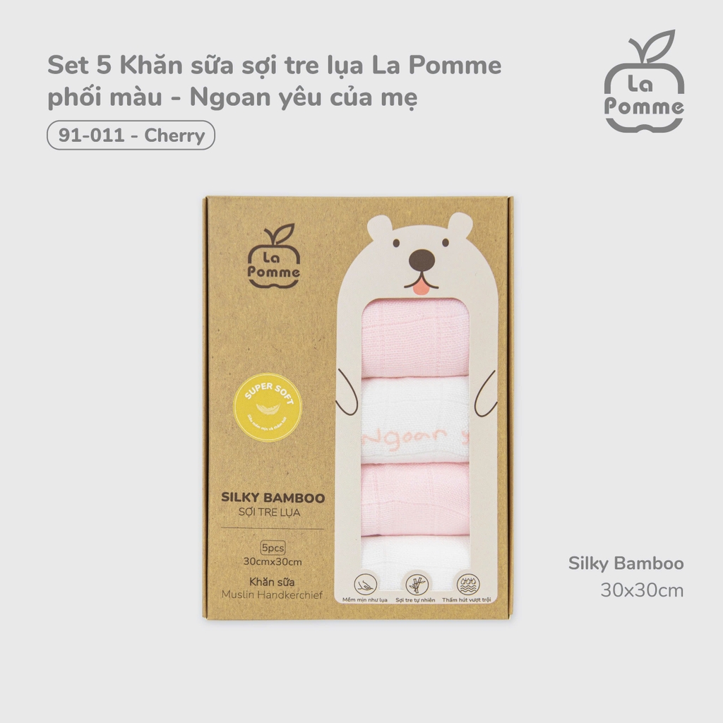 K001 Set 5 Khăn sữa sợi tre lụa La Pomme phối màu (30x30cm)
