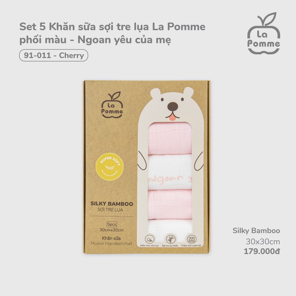 K001 Set 5 Khăn sữa sợi tre lụa La Pomme phối màu (30x30cm)