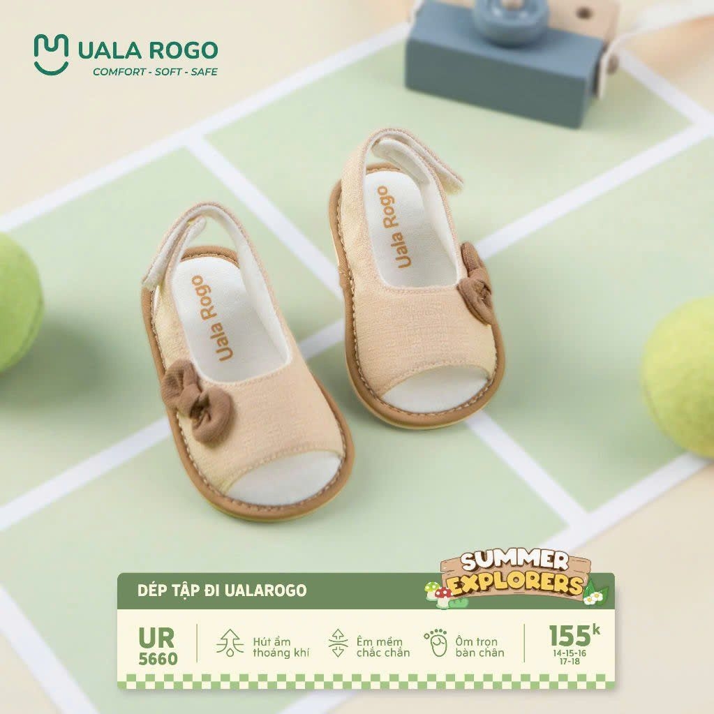 Giày tập đi Uala phối cài sau đính nơ ri10 UR5660